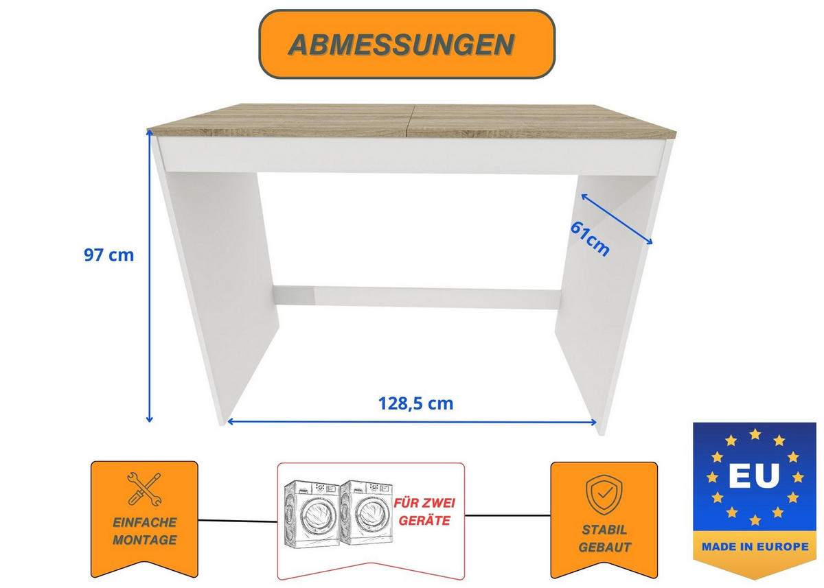 WASCHMASCHINENSCHRANK für Waschmaschine & Wäschetrockner 129/97/61 - Sonoma Eiche, Holzwerkstoff (129/97/61cm) - RAUMHIRSCH FURNITURE