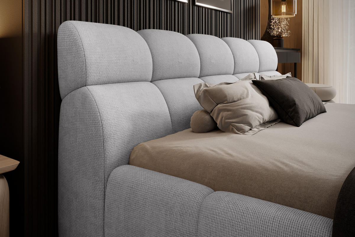 POLSTERBETT GIULIA, komfortabel, mit Bettkasten, verstellbarem Kopfteil und LED, 160x200x96 cm, Farbe Hellgrau - Hellgrau/Schwarz, Holzwerkstoff/Kunststoff (160/200cm) - DomoHome