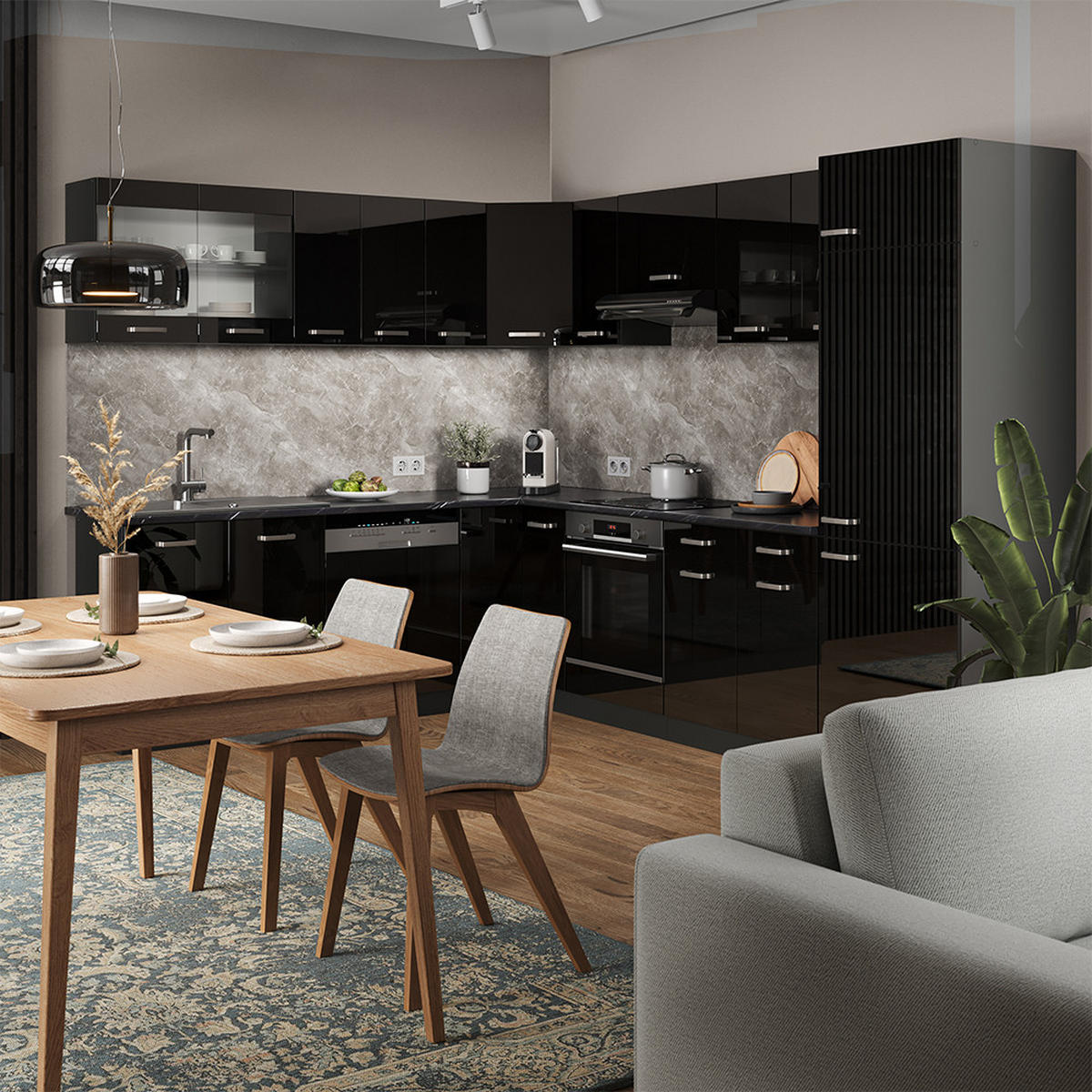 KÜCHENFRONT R-Line Schwarz Hochglanz 79.2 x 59 cm Möbelfront für den Hängeglasschrank - Schwarz Hochglanz, Holzwerkstoff (79.2/59/1.6cm) - Vicco