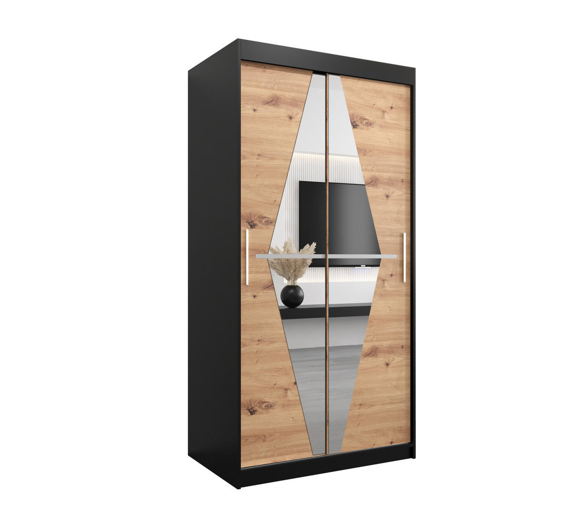 SCHWEBETÜRENSCHRANK 200/100/62 2-türig - Silberfarben/Schwarz, Holz/Kunststoff (100/200/62cm) - Abiks Möbel