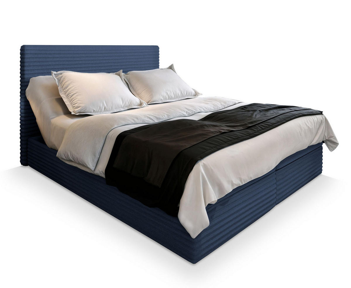 BOXBETT MILARA 160x200 cm mit Matratze und Topper - Blau - Blau, Holz (160/200cm) - MASSENO