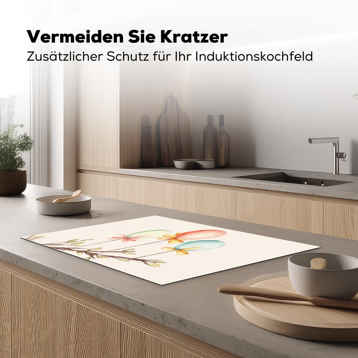 HERDABDECKPLATTE Osterkuchen - Schleife - Eier Herdabdeckung Induktionsfeld 75x52 cm - Creme, Kunststoff (75/52/0.2cm) - MuchoWow