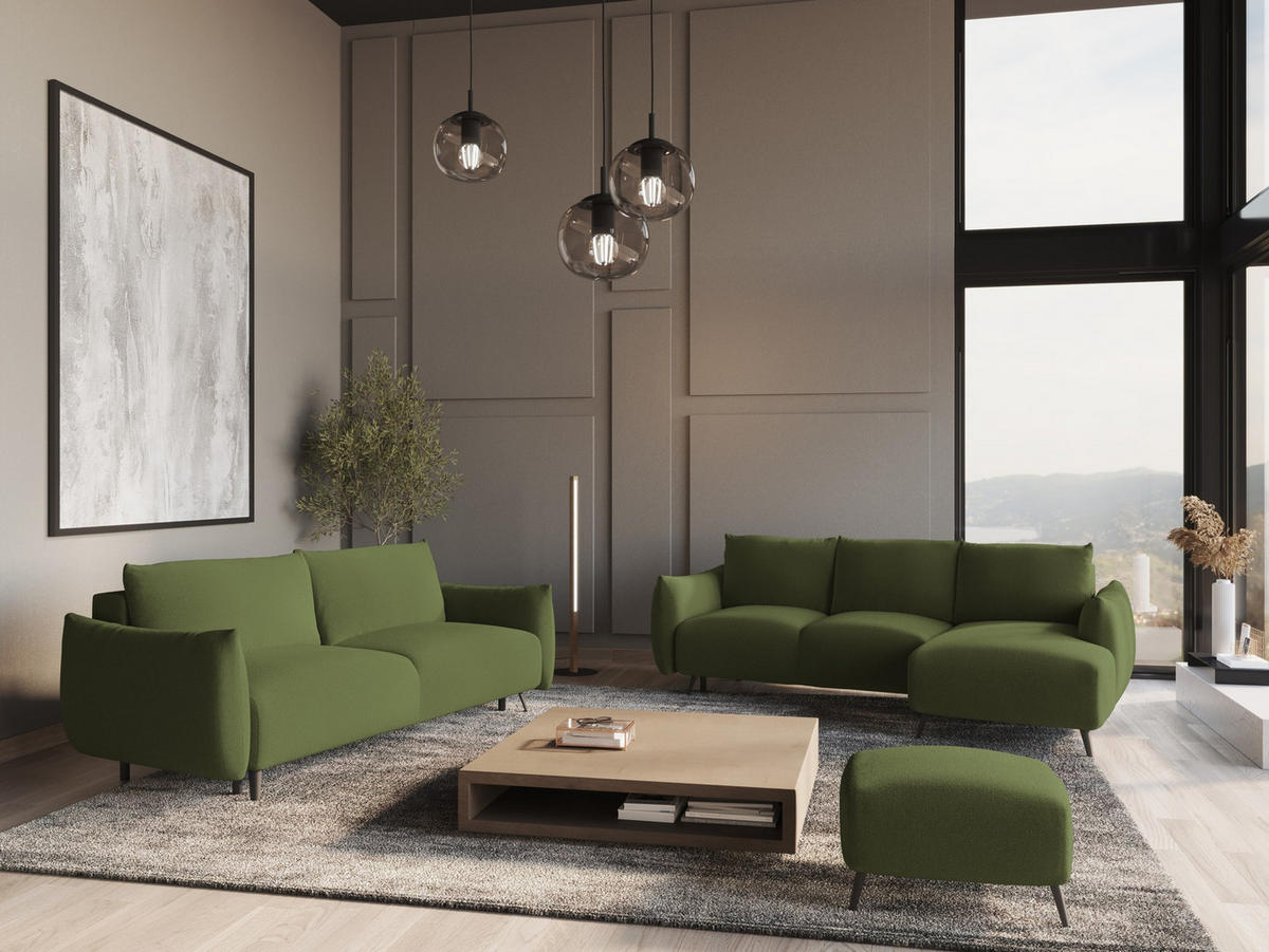 3-SITZER SOFA mit Schlaffunktion Chenille Stoff Grün - Dunkelgrün/Schwarz, Textil/Metall (230/86/105cm) - Makamii