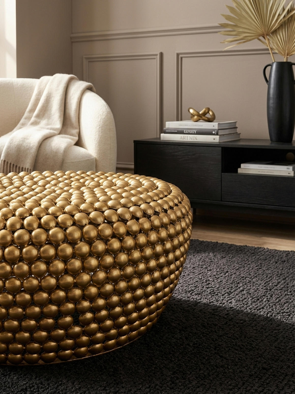 BEISTELLTISCH BIFERNO im orientalischen Stil aus Aluminium mit abgerundeter Form, Gold 60x60x30 cm - Goldfarben, Metall (60/60/30cm) - KADIMA DESIGN