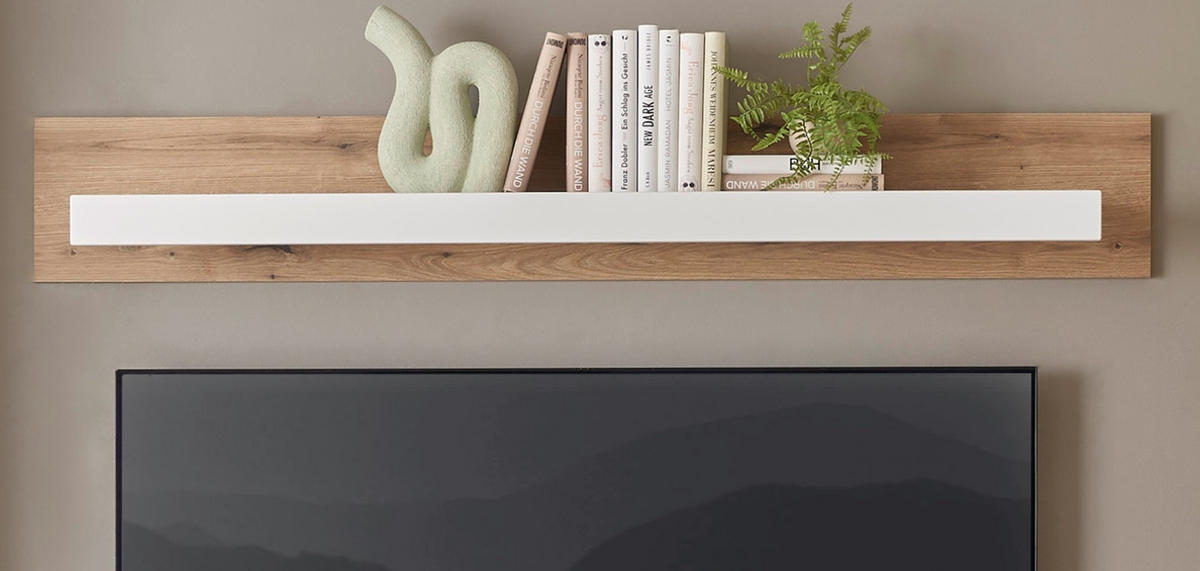 WANDBOARD weiß matt, Evoke Eiche, Wandregal 150 cm - Eichefarben/Weiß, Holzwerkstoff (150/22/20cm) - Furn.Design