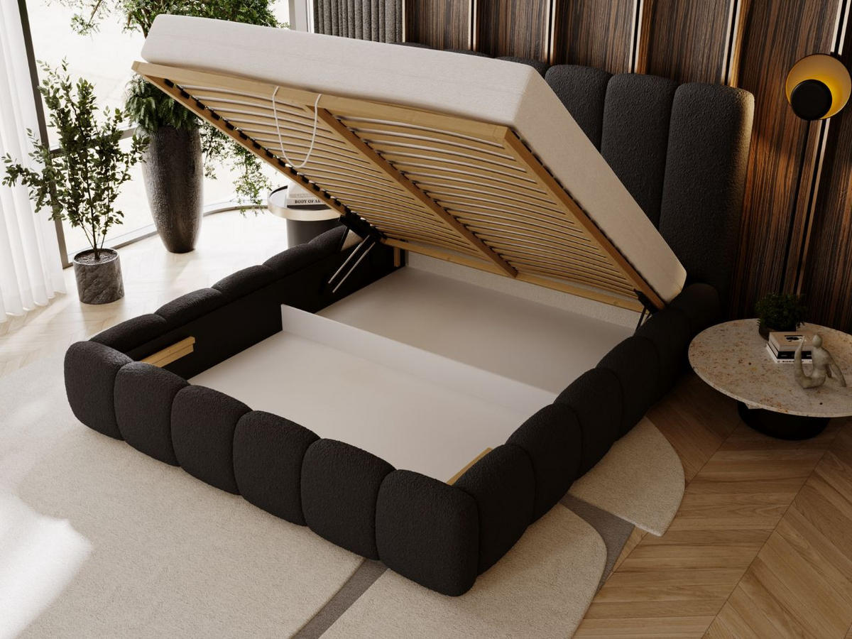 POLSTERBETT Imperial 140x200 Bouclé-Stoff Schwarz - Schwarz, Textil (140/200cm) - Graingold