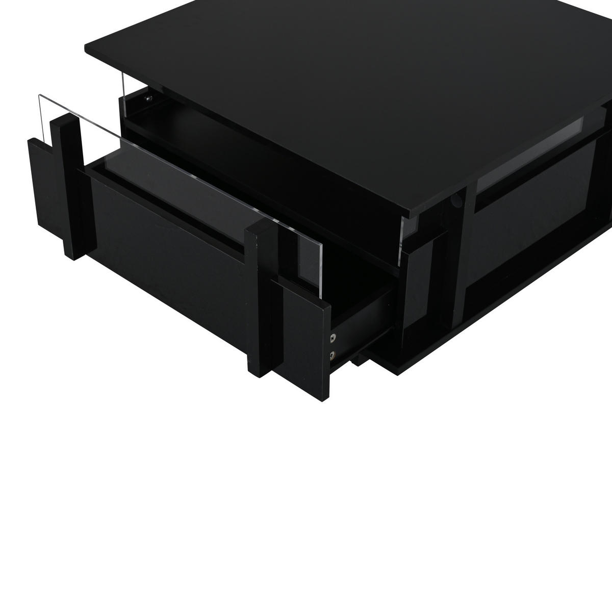 COUCHTISCH 70/70/35 cm mit 2 Schubladen, LED-Beleuchtung und Acrylabtrennung aus Spanplatte, Schwarz - Schwarz, Holzwerkstoff (70/70/35cm) - Redom