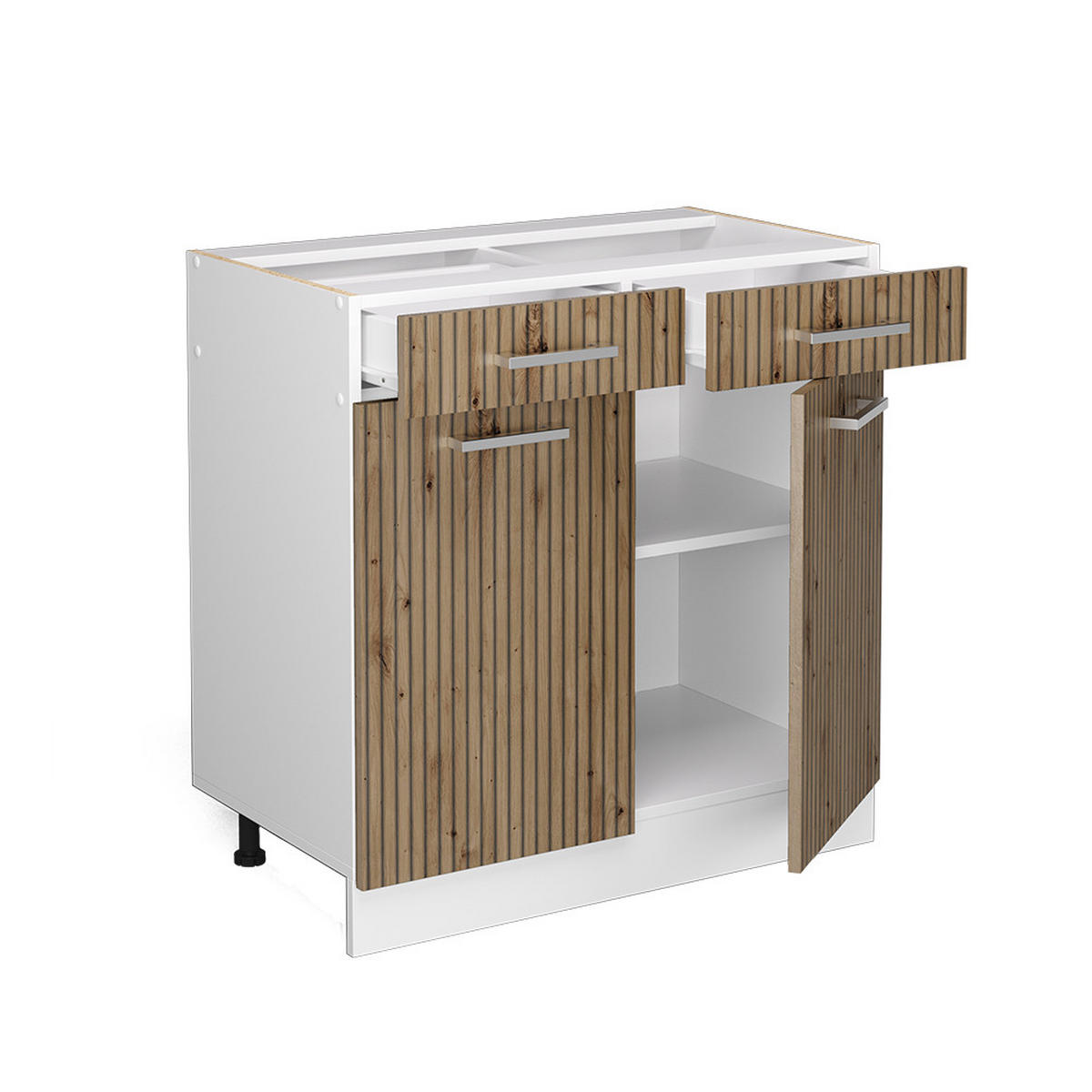 KÜCHENUNTERSCHRANK R-Line Artisan-Eiche 80 cm, AP Marmor - Weiß/Eiche Artisan, Holzwerkstoff (80/81.6/60cm) - Vicco
