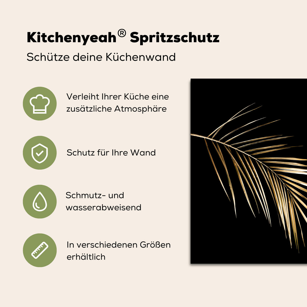 SPRITZSCHUTZ KÜCHE Blätter - Pflanzen - Gold - Schwarz - Luxus 90x60 cm - Goldfarben, Metall (90/0.3/60cm) - MuchoWow