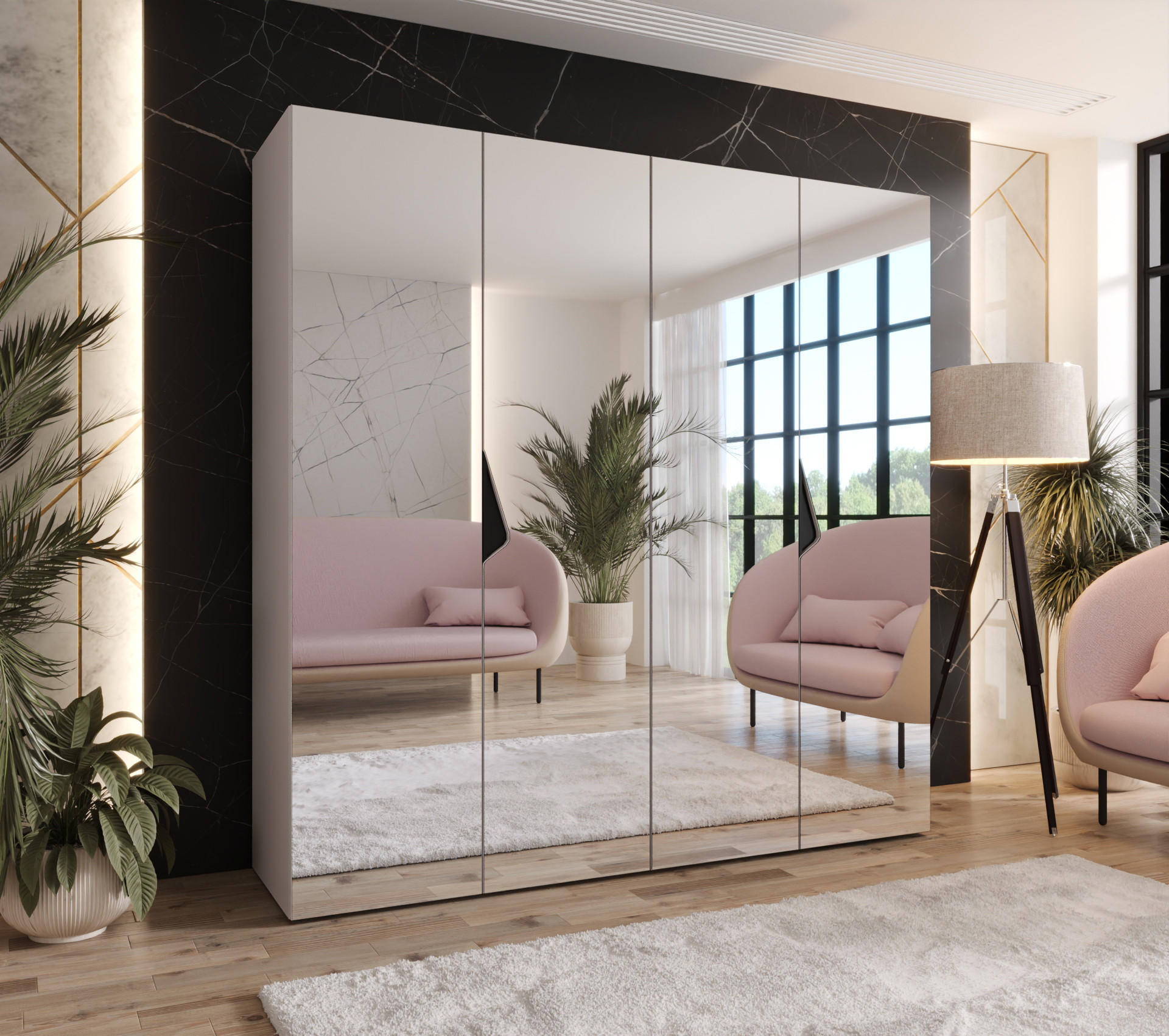 DREHTÜRENSCHRANK 202/200/52 4-türig - Beige/Schwarz, Holz/Metall (200/202/52cm) - Abiks Möbel