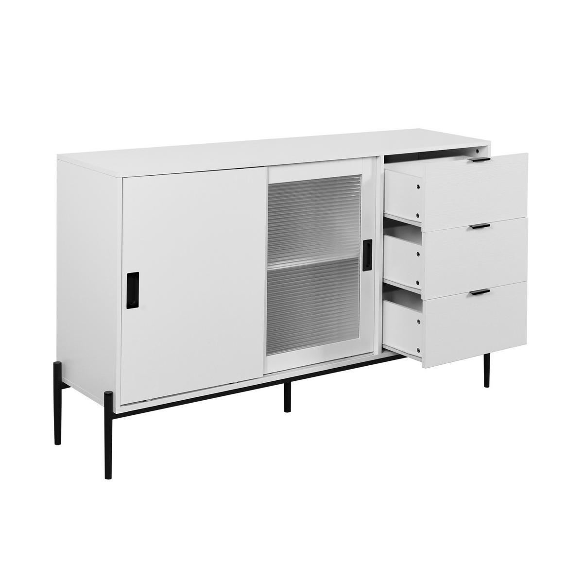 SIDEBOARD mit 2 Glastüren und 3 Schubladen in Weiß - Weiß, Holzwerkstoff (155/91.5/40cm) - BEAOK