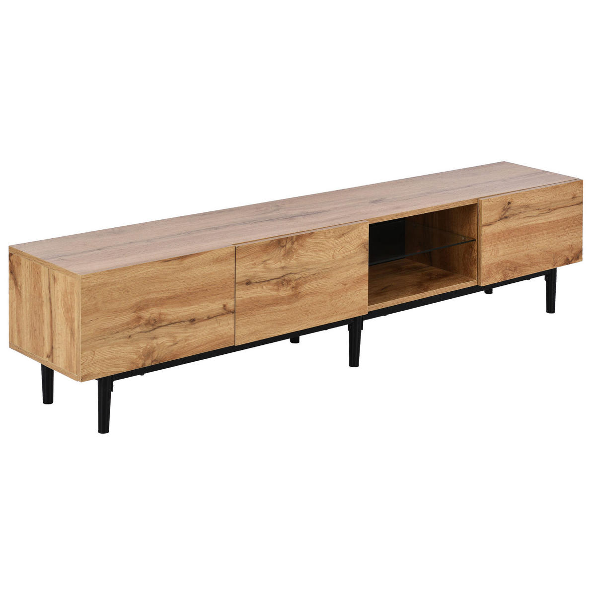 LOWBOARD 175/31/41 cm aus MDF mit LED-Beleuchtung Licht Eiche/Schwarz - Eichefarben, Holzwerkstoff (175/41/31cm) - Modenvie