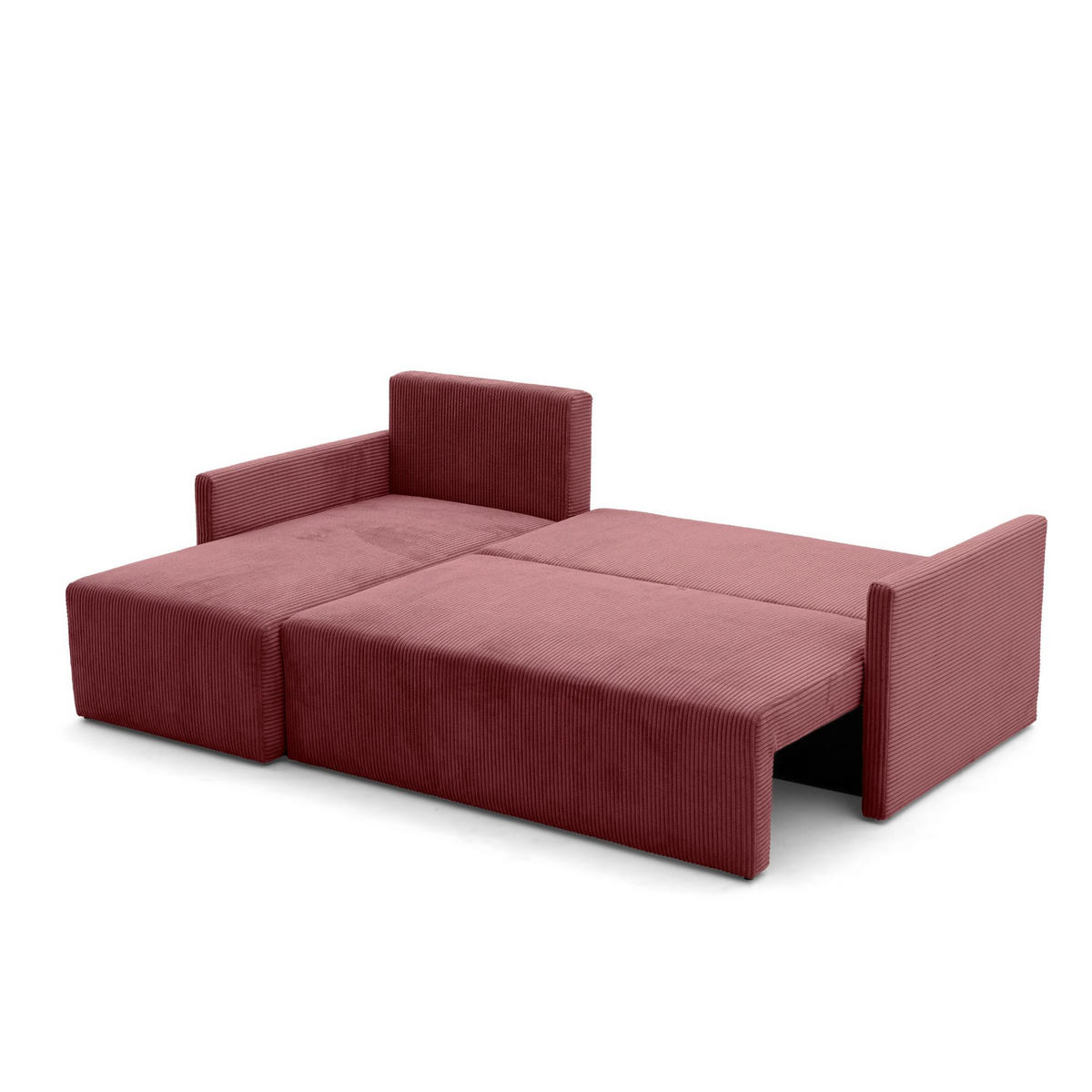 ECKSOFA GARDA L universell links/rechts montierbar mit Schlaffunktion 132x198 cm Cord Rosa - Pink/Schwarz, Holz/Kunststoff (209/145cm) - NACANAPA