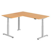 ECKSCHREIBTISCH elektrisch höhenverstellbar L-Form 160/180/74 cm in Buchefarben/Silberfarben - Buchefarben/Silberfarben, Holzwerkstoff (160/180/74cm) - bümö