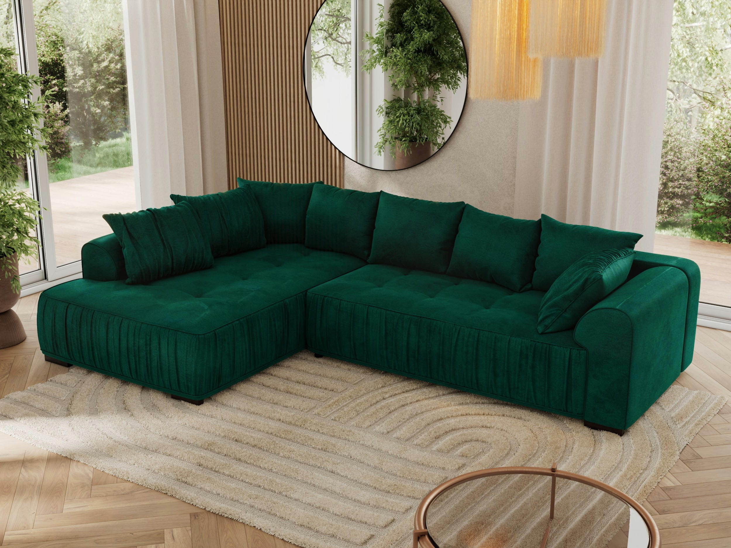 ECKSOFA ORTA Dunkelgrün Velvet - Links - Dunkelgrün/Schwarz, Textil (325/200cm) - MKS
