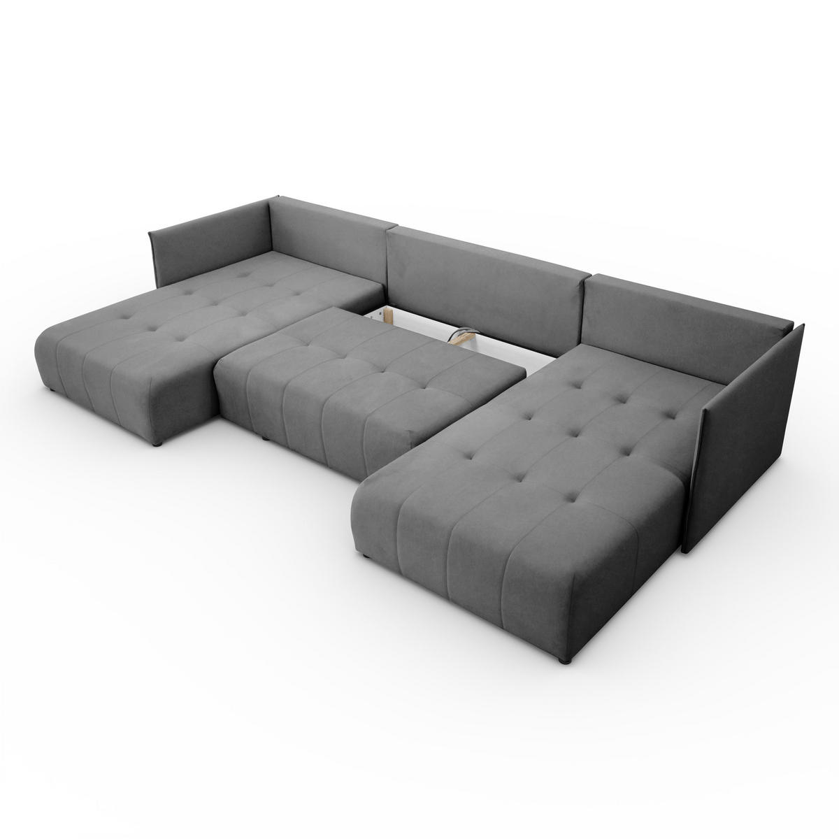 ECKSOFA Sofa U-Form Couch U form Hannover Stoff Castel Grau - Grau, Holz (348/188cm) - Kaiser Möbel