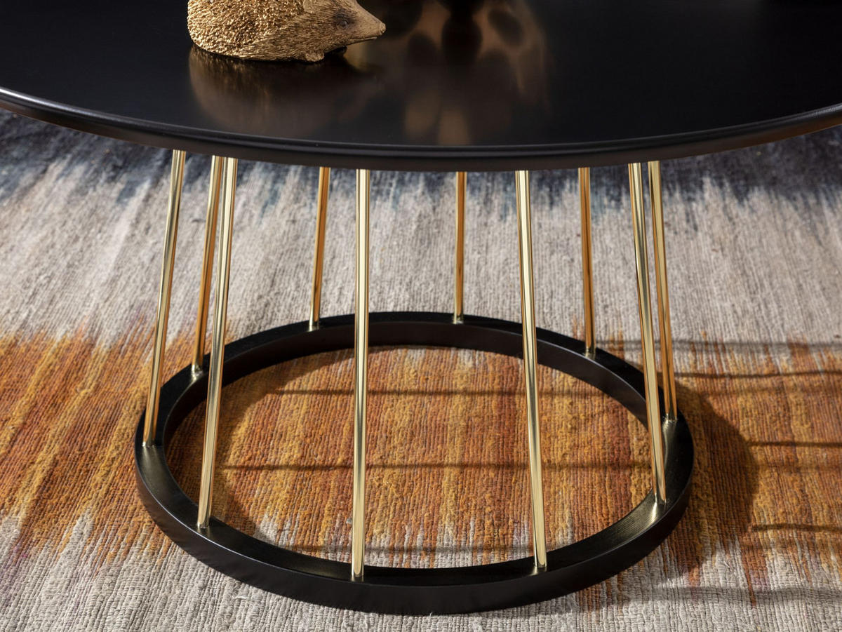 COUCHTISCH Schwarz Gold, Metall mit großer Ablagefläche, elegantes Design - Goldfarben/Schwarz, Holz/Metall (80/80/42cm) - KADIMA DESIGN