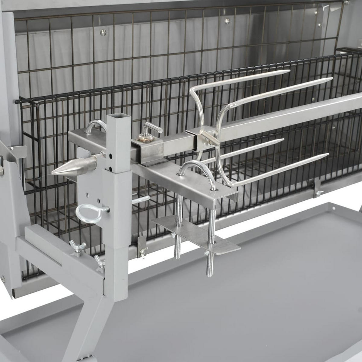 BBQ GRILL mit Drehspieß, 132/55/98 cm, aus Eisen und Edelstahl - Silberfarben, Metall (55/98/132cm) - vidaXL