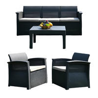 4-TLG.GARTENMÖBEL-SET - Schwarz, Kunststoff/Textil - Relaxdays