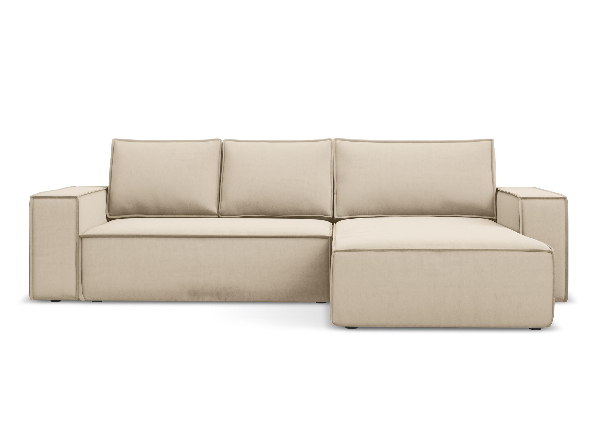 ECKSOFA mit Schlaffunktion Samt Stoff Beige - Beige/Creme, Kunststoff/Textil (290/185cm) - Makamii