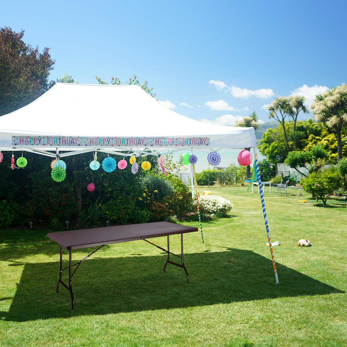 GARTENTISCH - Dunkelbraun, Kunststoff/Metall (74/178/72cm) - Relaxdays