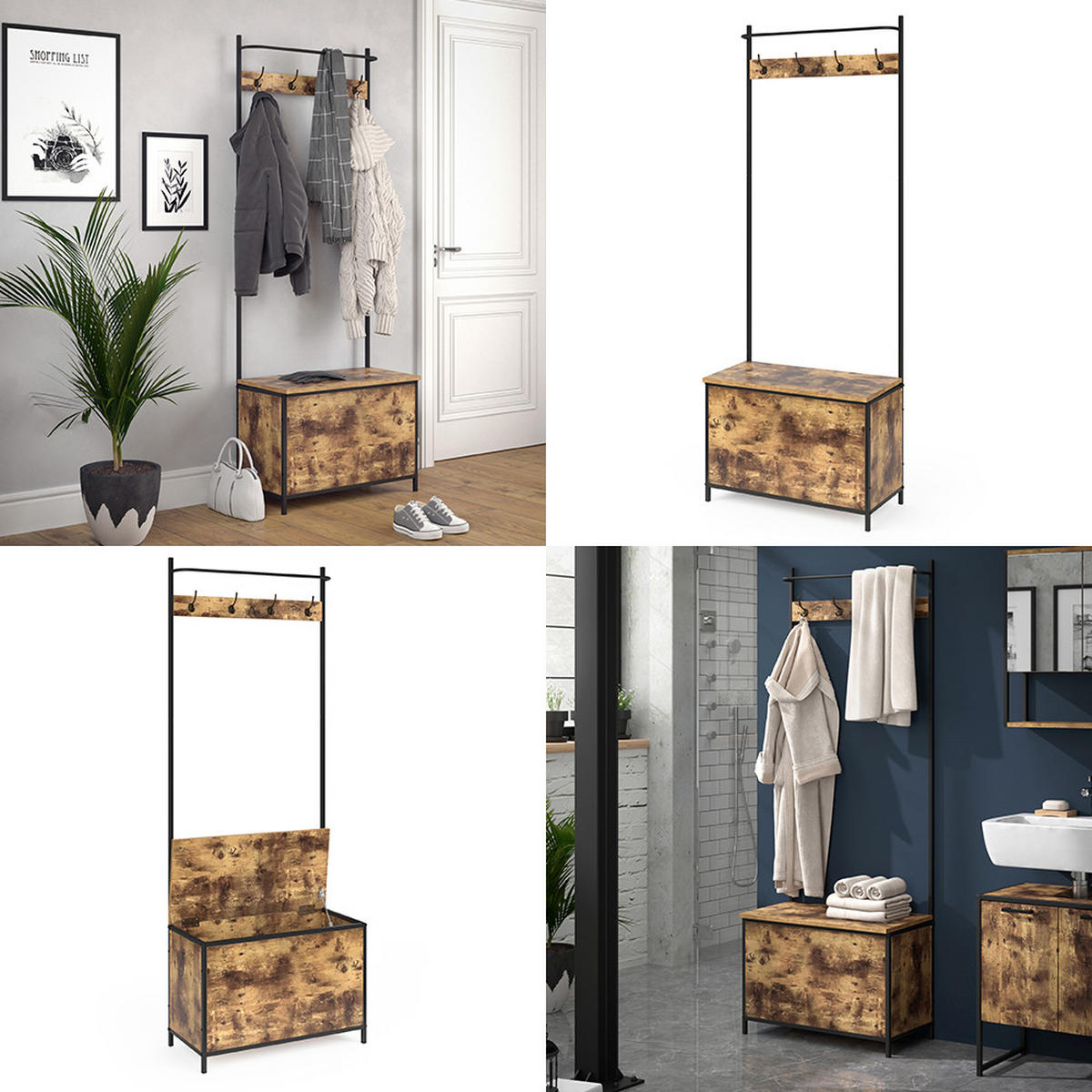 GARDEROBE Fyrk Eiche rustikal 65 x 175 cm - Wildeiche/Schwarz, Holzwerkstoff (65/175/30cm) - Vicco