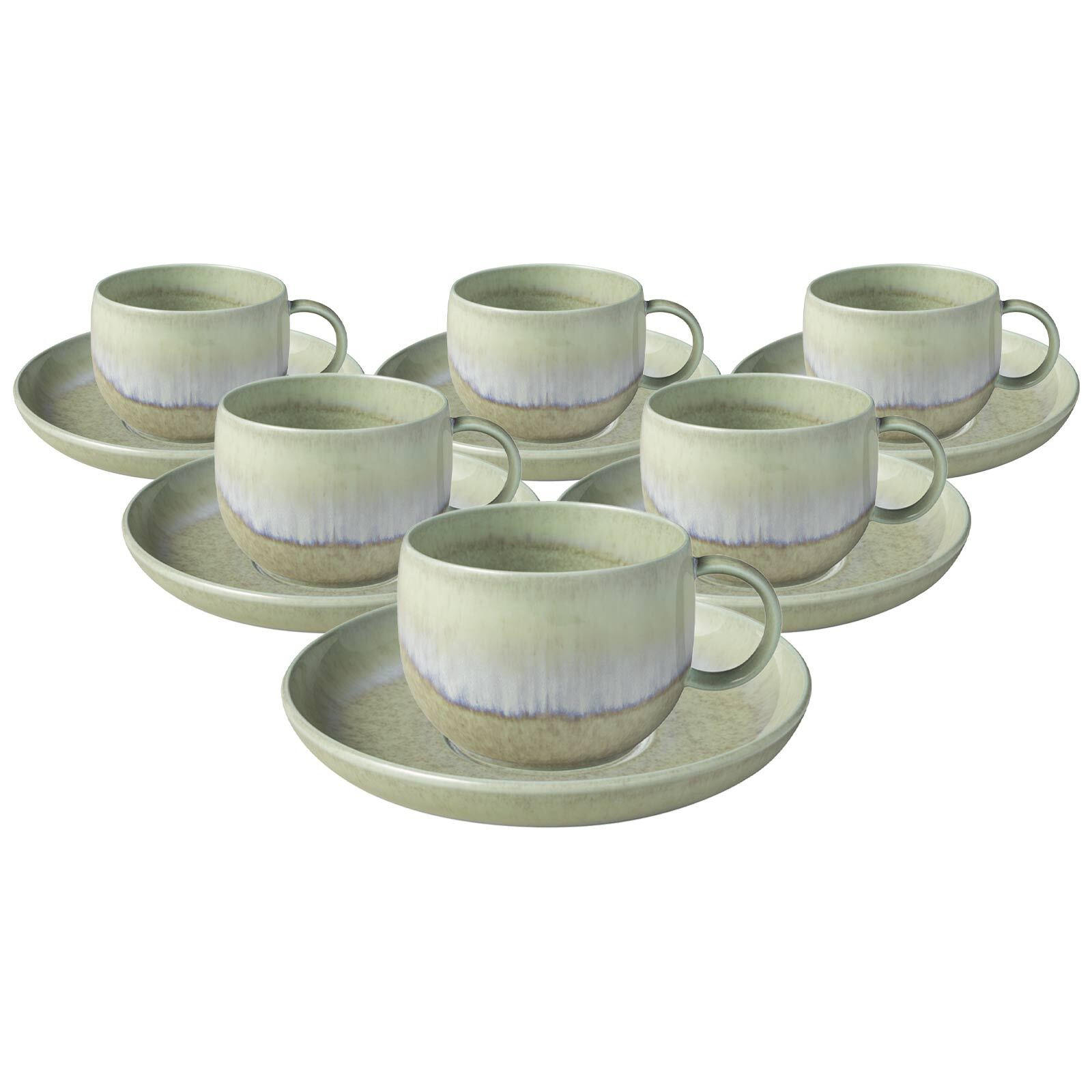 KAFFEETASSEN MIT UNTERTASSEN Perlemor Alga grün 190 ml 6er Set - Grün, Keramik (16.1/9.4/16.1cm) - like.Villeroy & Boch