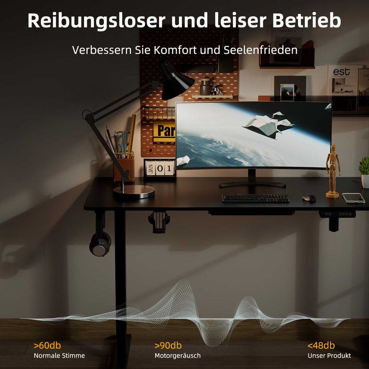 SCHREIBTISCH elektrisch höhenverstellbarer 60 x 120 cm, mit USB-A- und Type-C-Ladeanschlüssen, mit Memory- und Kollisionsschutzfunktion - Schwarz, Metall (120/60/120cm) - HOMAVO