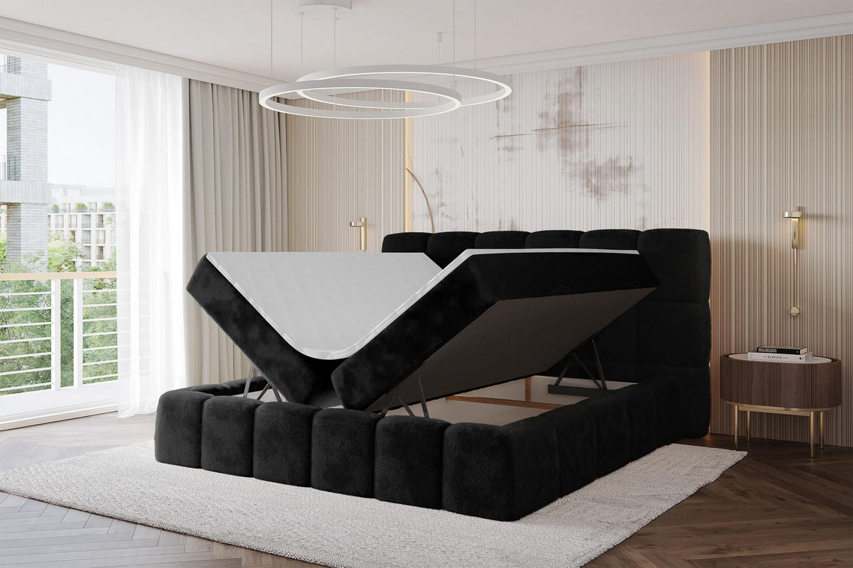 BOXBETT - AURI-H4 - 160x200 Schwarz Lapitt - Schwarz Hochglanz/Schwarz, Holzwerkstoff (160/200cm) - ALTDECOR