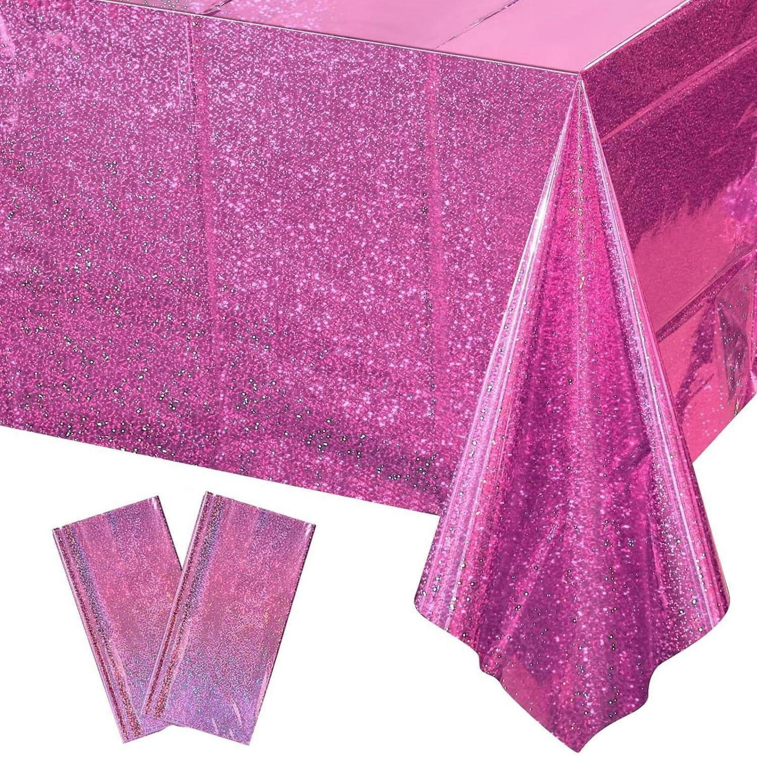 TISCHDECKE 2-teiliges Set Glitzer Rosa 137 x 274 cm - Rosa, Kunststoff (274/137/1.5cm)