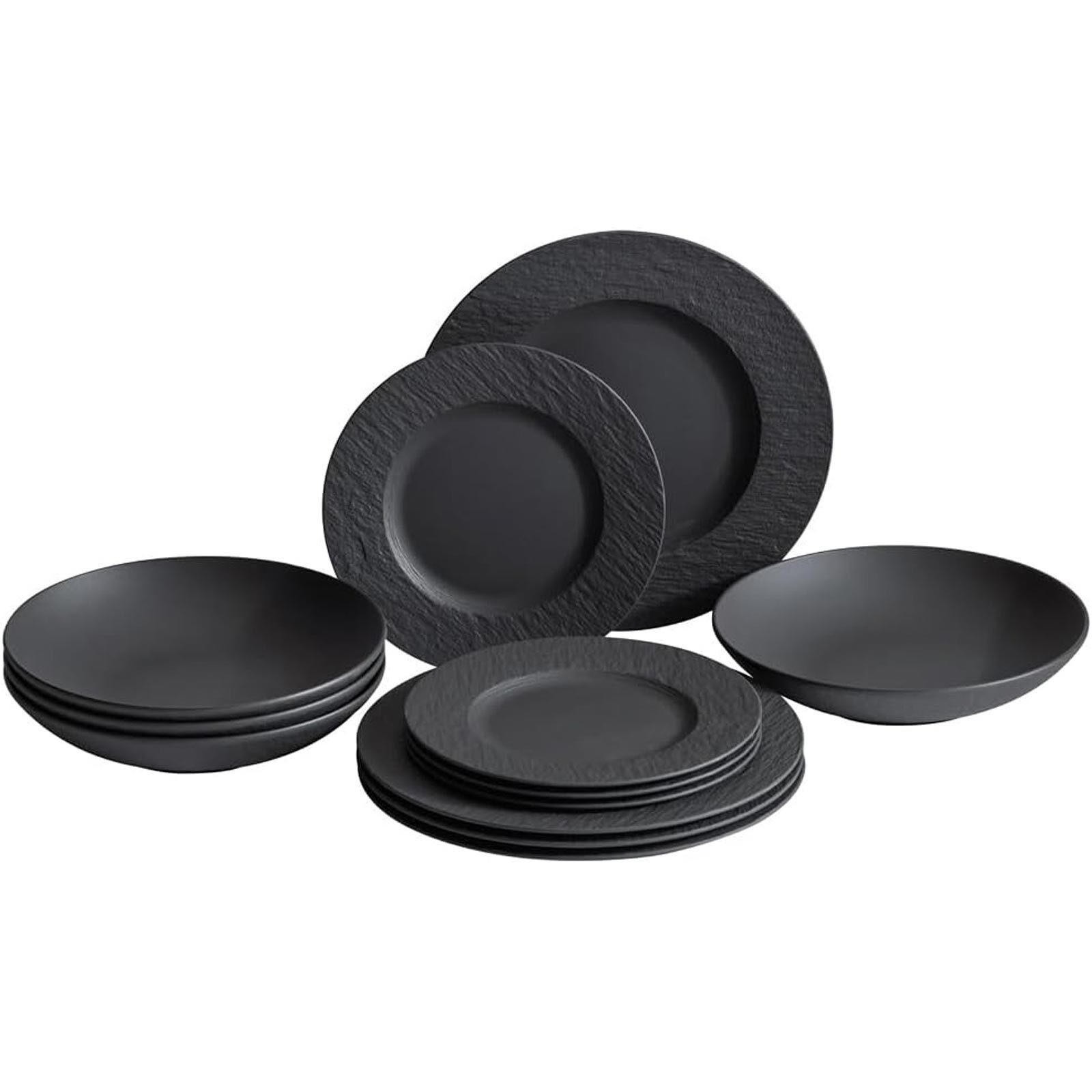 TAFELSERVICE Manufacture Rock schwarz 12er Set - Schwarz, Keramik (1/1/1cm) - Villeroy & Boch