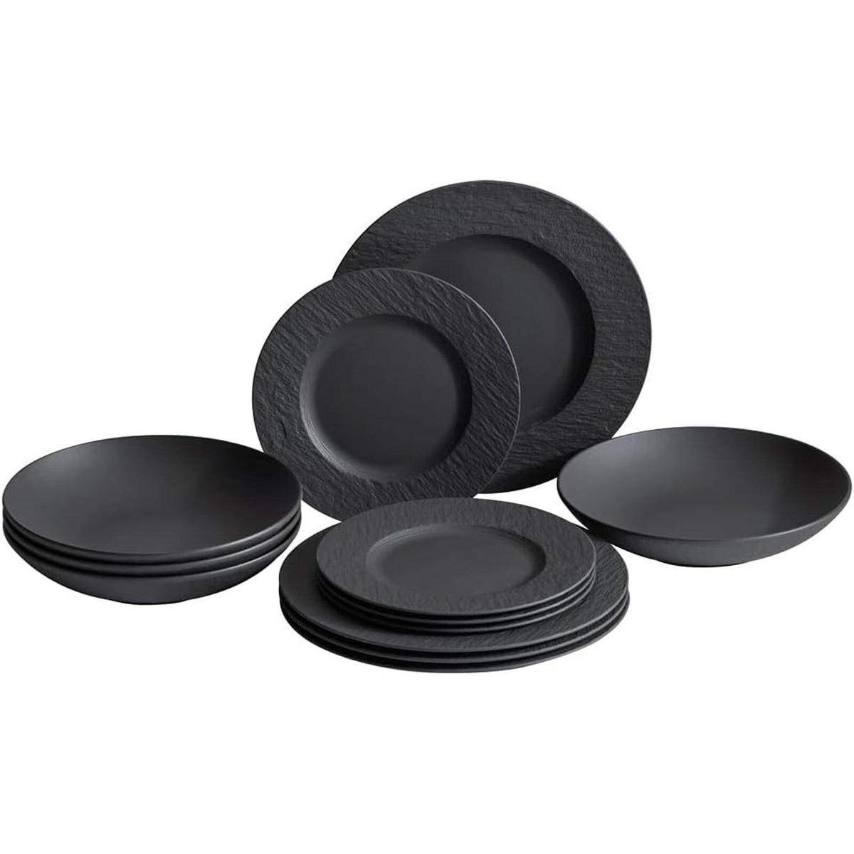 TAFELSERVICE Manufacture Rock schwarz 12er Set - Schwarz, Keramik (1/1/1cm) - Villeroy & Boch