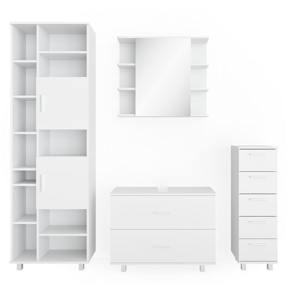 BADMÖBEL-SET Ilias Weiß 4 Teile, mit Hochschrank - Weiß, Holzwerkstoff (80.2/60.8/33cm) - Vicco