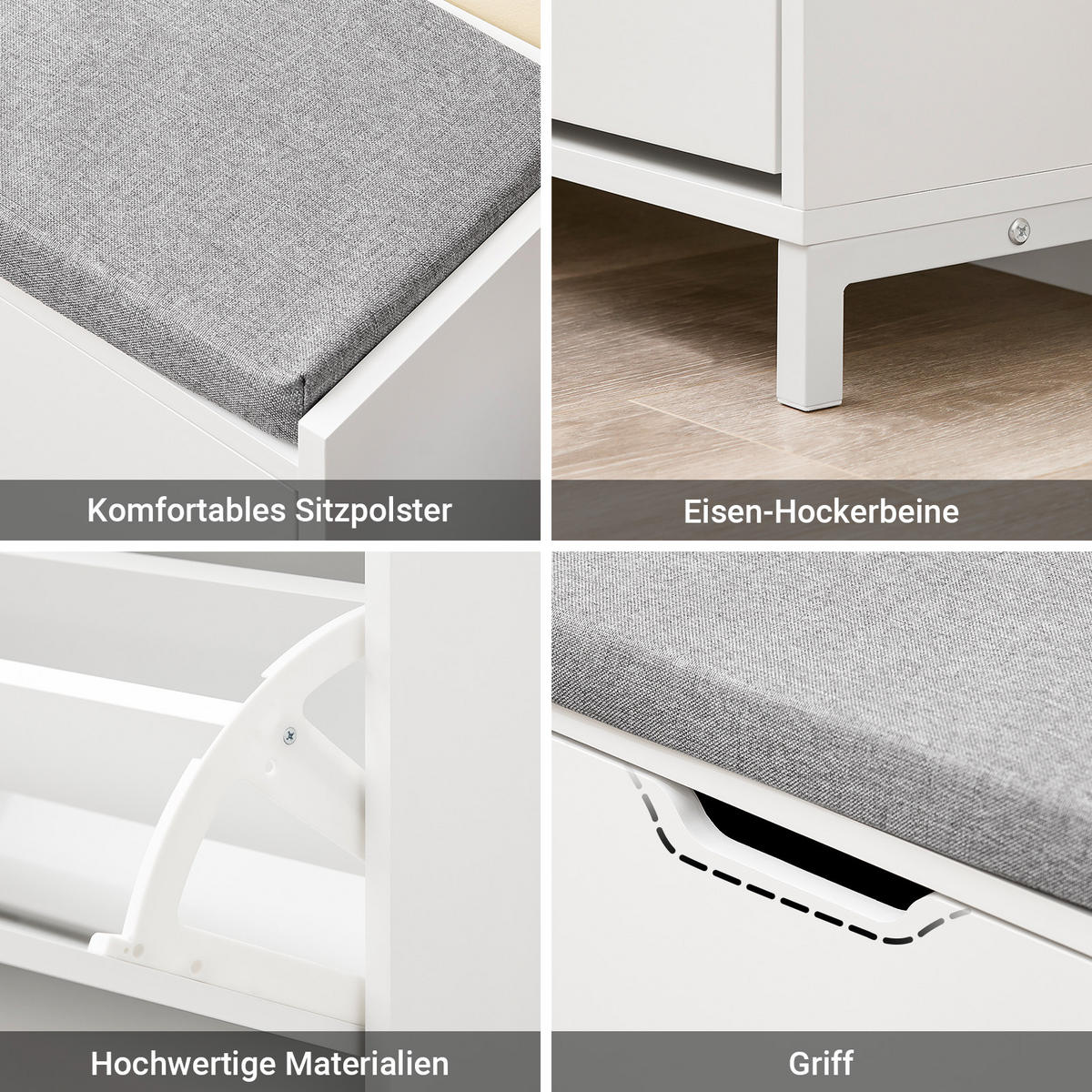 SCHUHSCHRANK mit Sitzfläche, Weiß, 105x52x24cm - Weiß, Holzwerkstoff/Metall (105/52/24cm) - SoBuy