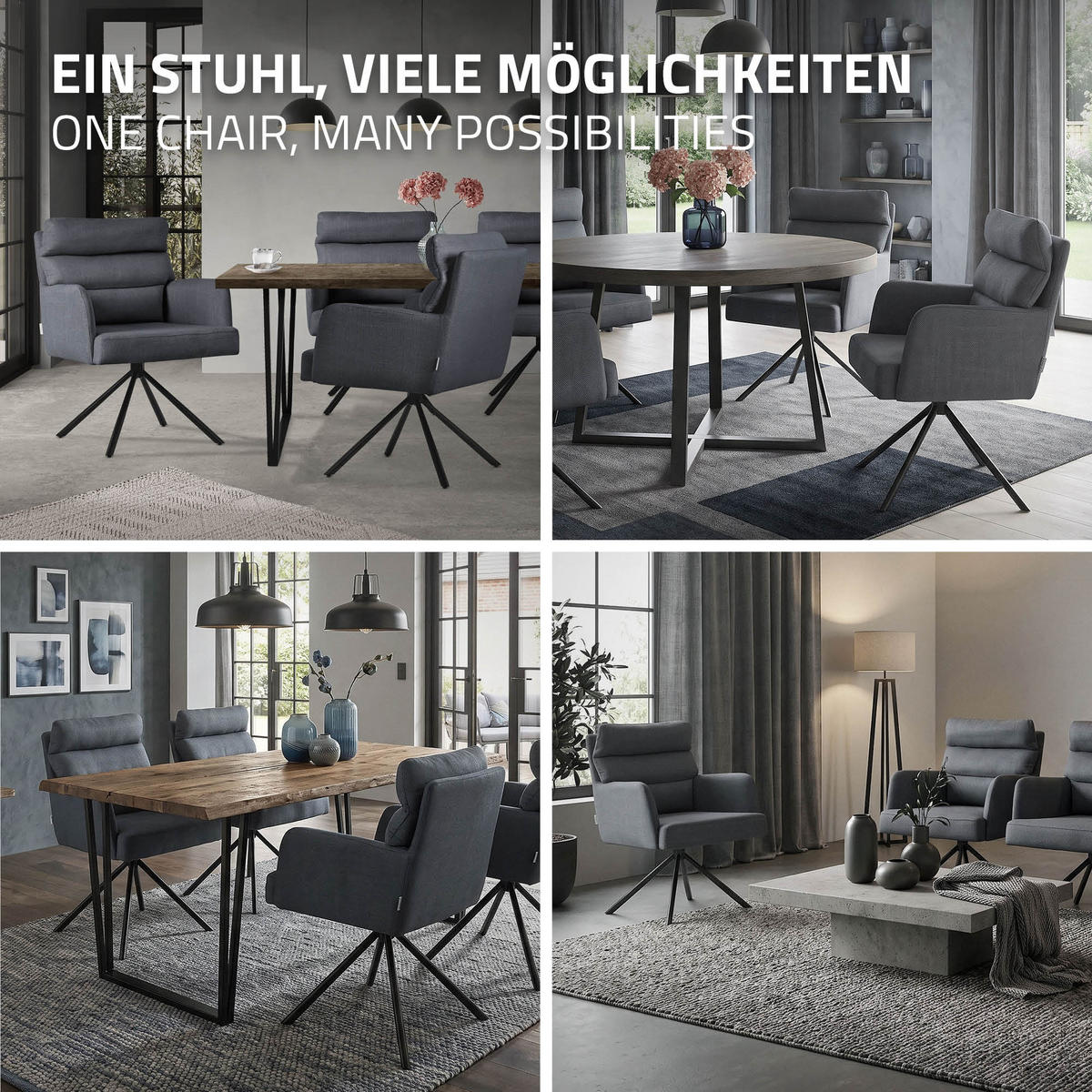 ESSZIMMERSTUHL Anthrazit - Anthrazit/Schwarz, Textil/Metall (64.5/93/64cm) - ML-DESIGN