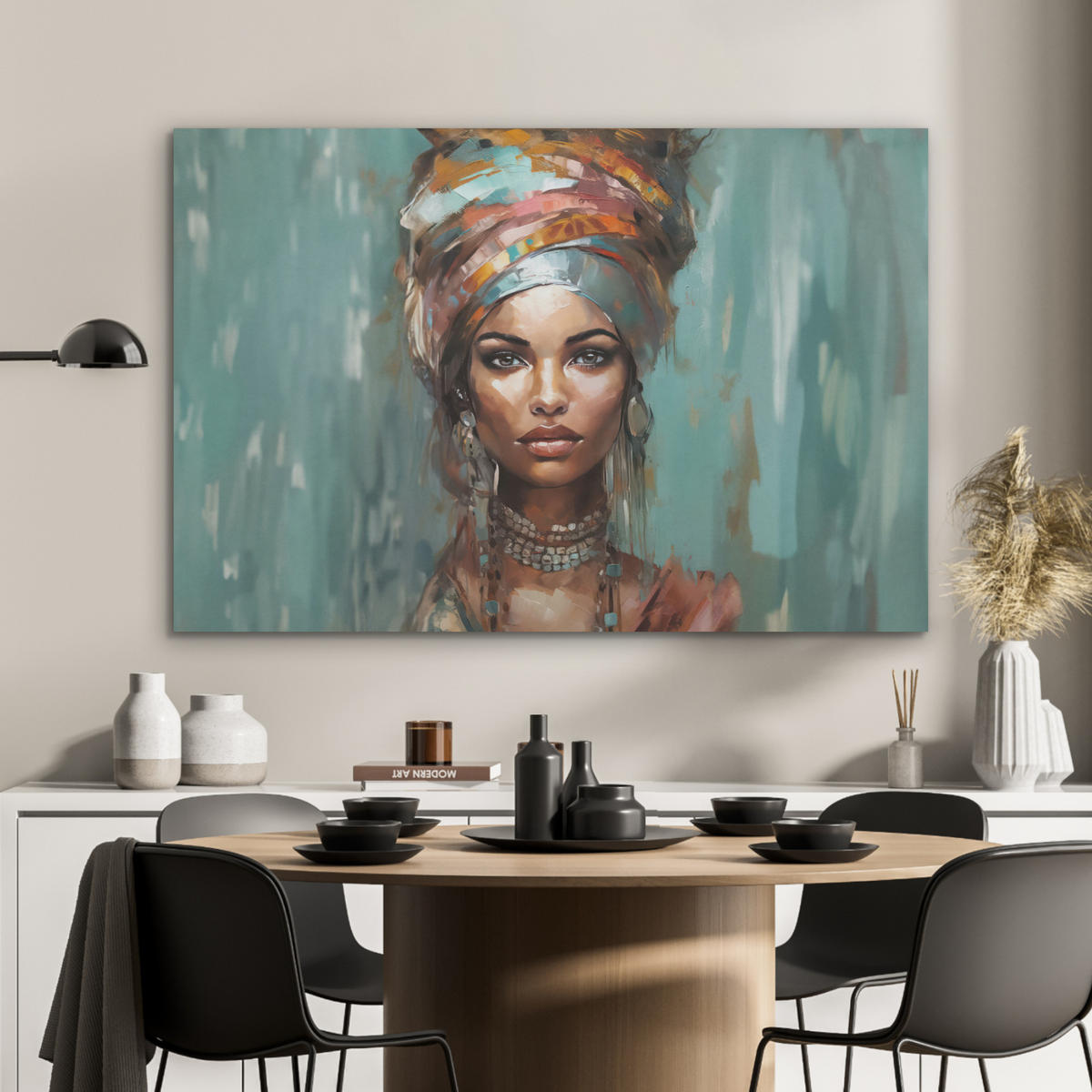 AKUSTIKBILD Frau - Kunst - Schmuck - Porträt Akustikpaneele 90x60 cm - Blaugrau, Kunststoff (90/60/0.9cm) - MuchoWow