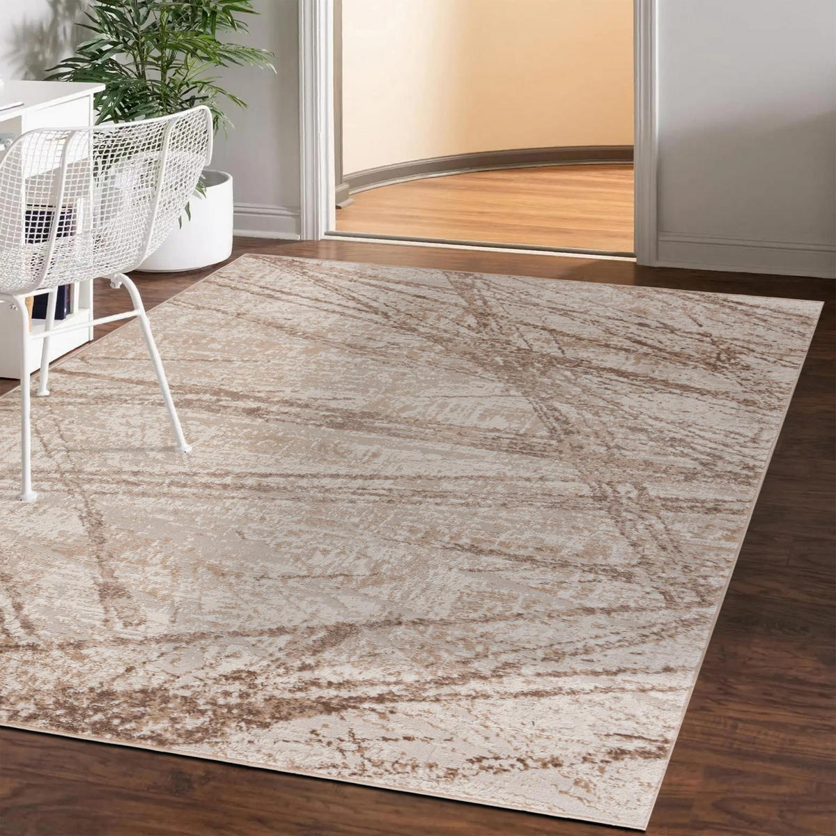 TEPPICH Beige Modern Abstrakt - Kurzflor Rechteckig Stilvoller - Creme - 80 x 150 cm - Beige, Textil (80/150cm) - Mazovia