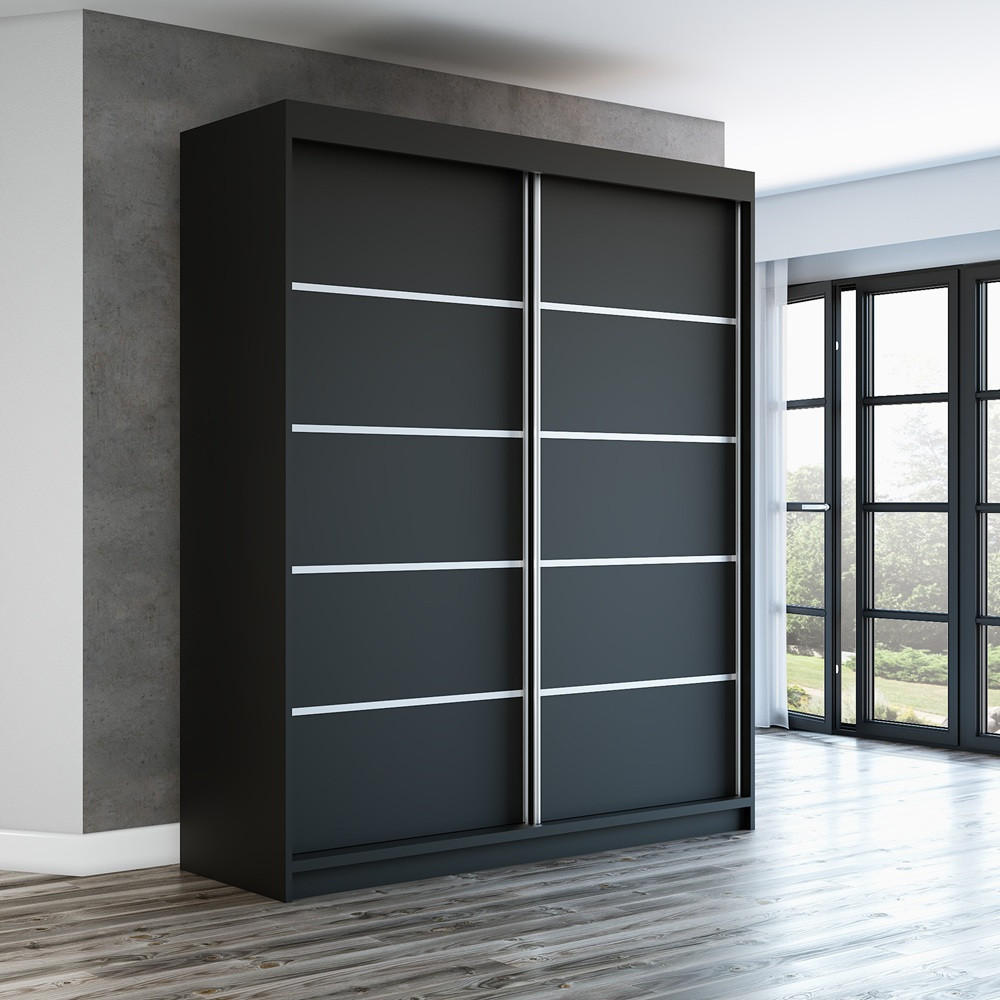 SCHWEBETÜRENSCHRANK 180 CM TREND Farbe: Schwarz , schwarz , schwarz - Schwarz, Holzwerkstoff (180/215/59.5cm) - A&J MöbelLand