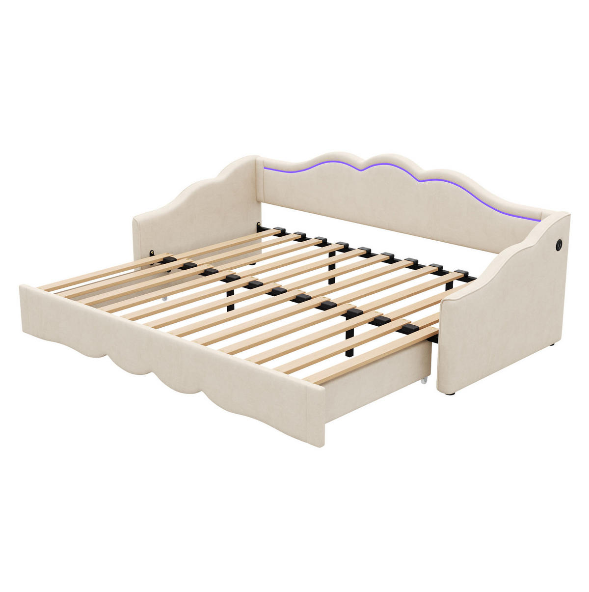 POLSTERBETT 90/180×200 cm aus Samt in Beige mit LED und USB- und Type-C-Anschlüssen - Beige, Textil (90/200cm) - Flora Grace