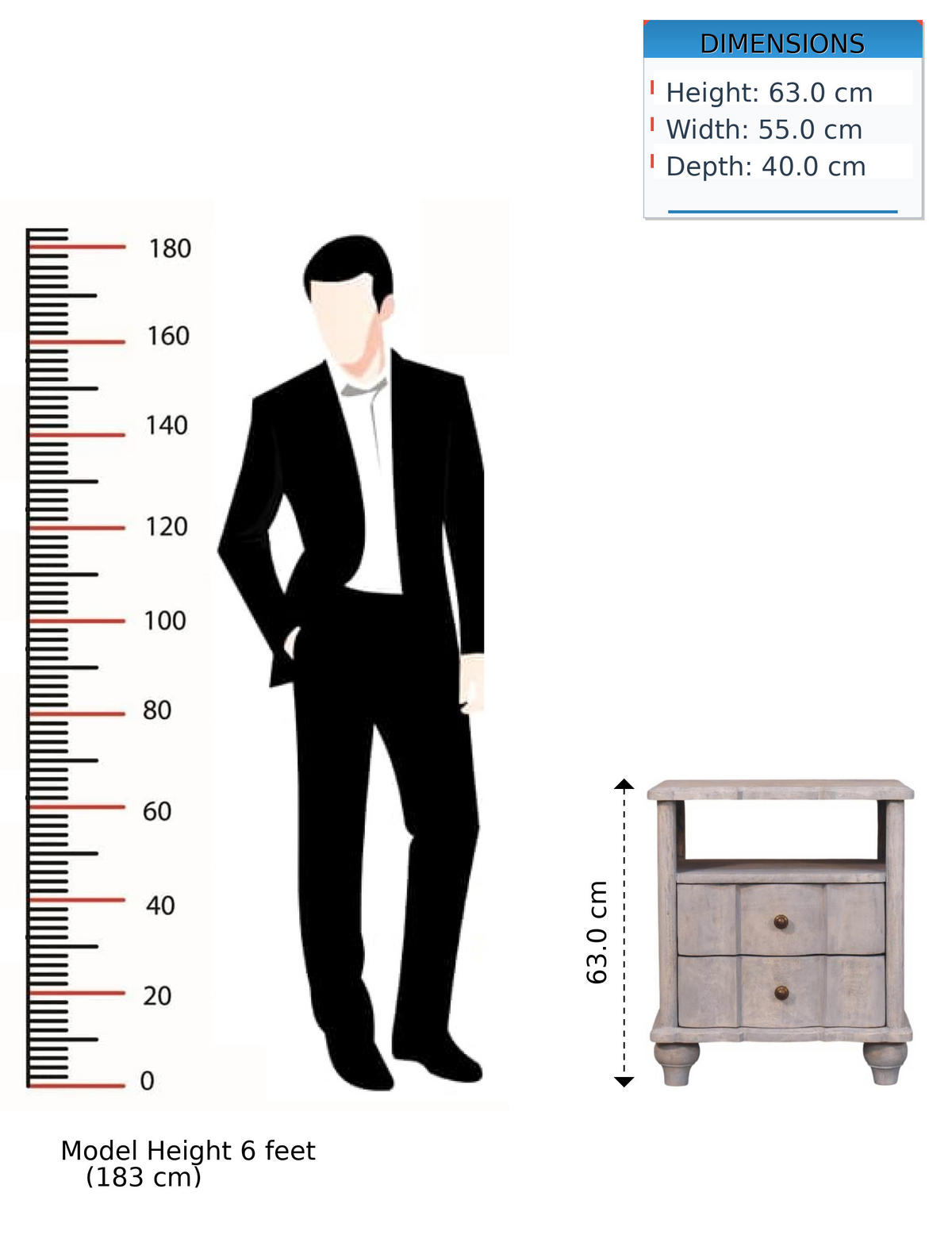 NACHTTISCH mit Acid-Wash-Finish, 2 Schubladen, 1 offene Ablage, grau - Braun/Grau, Naturmaterialien/Holz (55/63/40cm) - Artisan Furniture