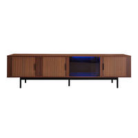 LOWBOARD in Walnussfarben TV-Schrank mit LED und geschnitzter Textur für Wohnzimmer, B200/T35/H53 cm - Walnussfarben/Schwarz, Glas/Holzwerkstoff (200/53/35cm) - STILVORA
