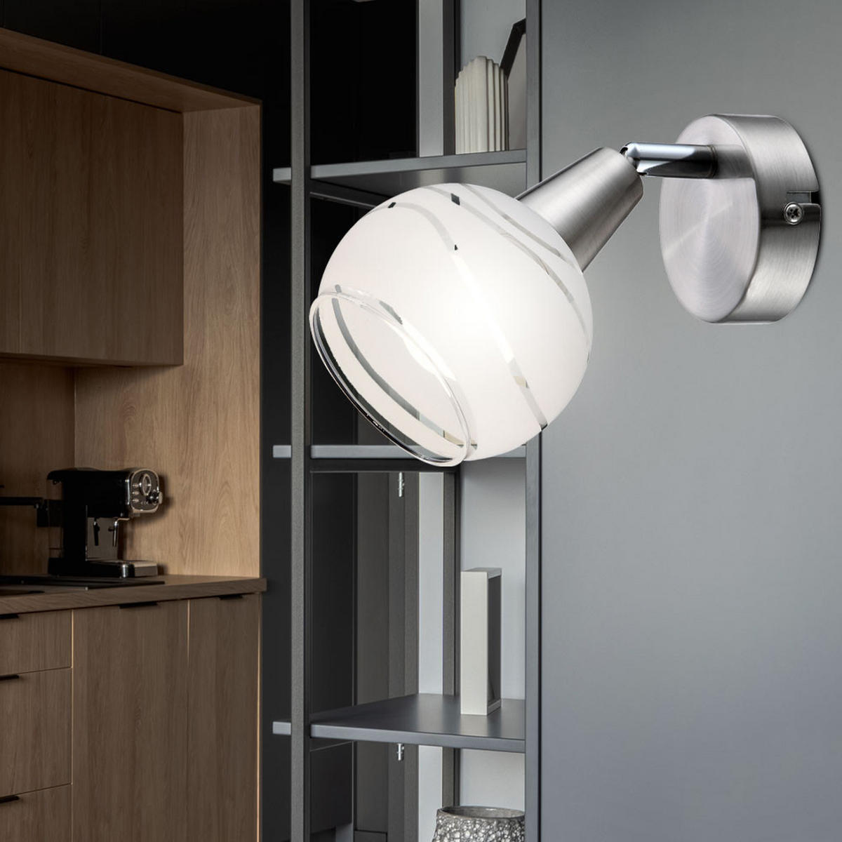 LED WANDLEUCHTE Elliott Silber - Silberfarben, Glas (10/15/19cm) - Globo Lighting