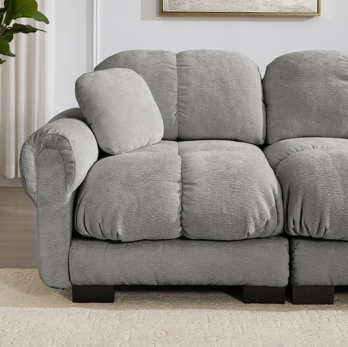 ECKSOFA 190 x 149 x 90 cm in Hellgrau aus Chenille mit modularem Aufbau - Hellgrau, Textil (149/190cm) - Flora Grace