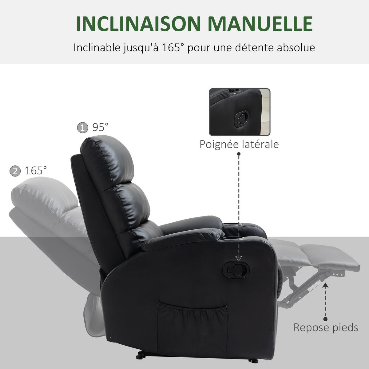 FERNSEHSESSEL DE-15350 mit verstellbarer Rückenlehne und Fußstütze Schwarz - Schwarz, Leder (89/100/79cm) - ComfortXL