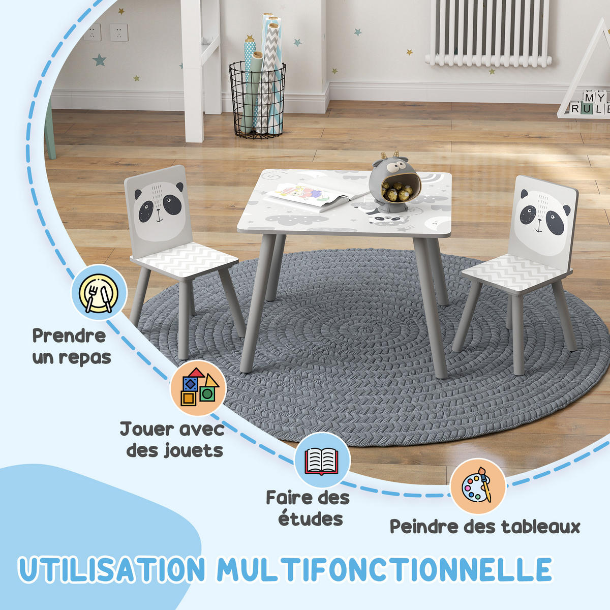 KINDERSITZGRUPPE DE-17542 2 Stühle mit Tiermotiven Grau - Grau, Holzwerkstoff (60/44/60cm) - ComfortXL