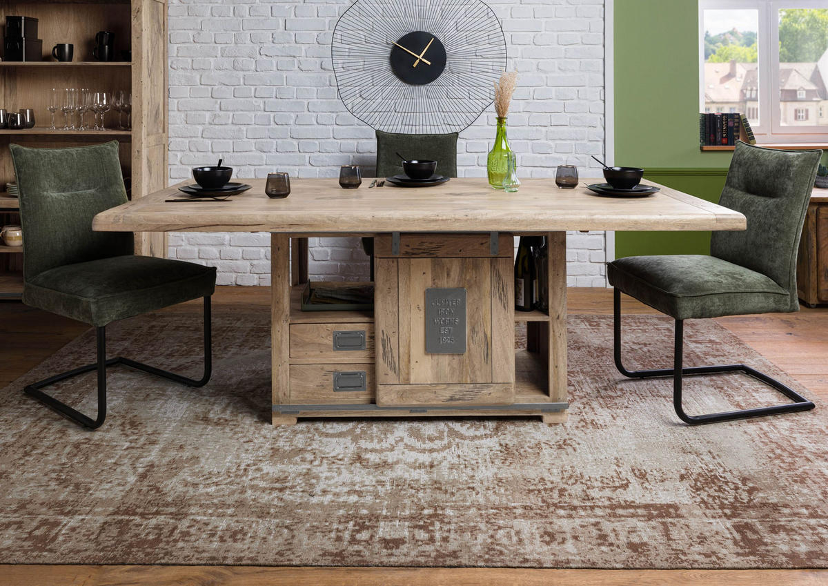 ESSTISCH Mango 200x100x76 whitewash lackiert RAILWAY #398 - Beige, Holz (200/100/76cm) - Massivmoebel24