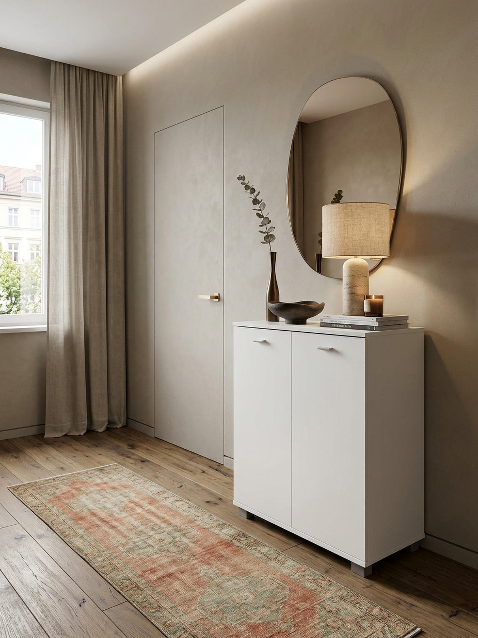 SCHUHSCHRANK Holz mit 4 Fächern und 2 Türen, Weiß 60x35x90 cm - Weiß/Grau, Kunststoff (60/90/35cm) - KADIMA DESIGN