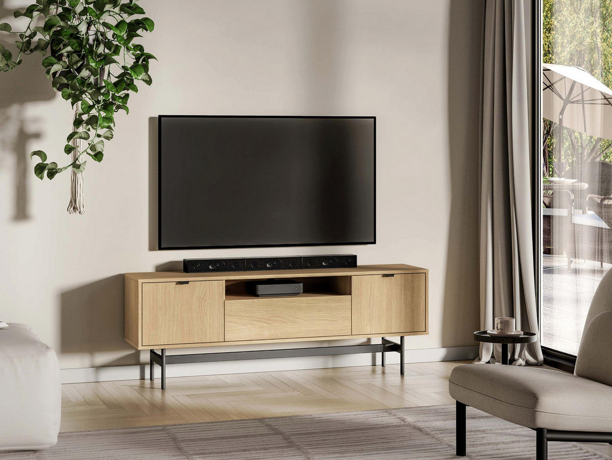 TV-LOWBOARD Heggers 3-türig, Eiche Mavelie, 150 cm - Eichefarben/Schwarz, Holzwerkstoff (150/53.2/33cm) - Selsey