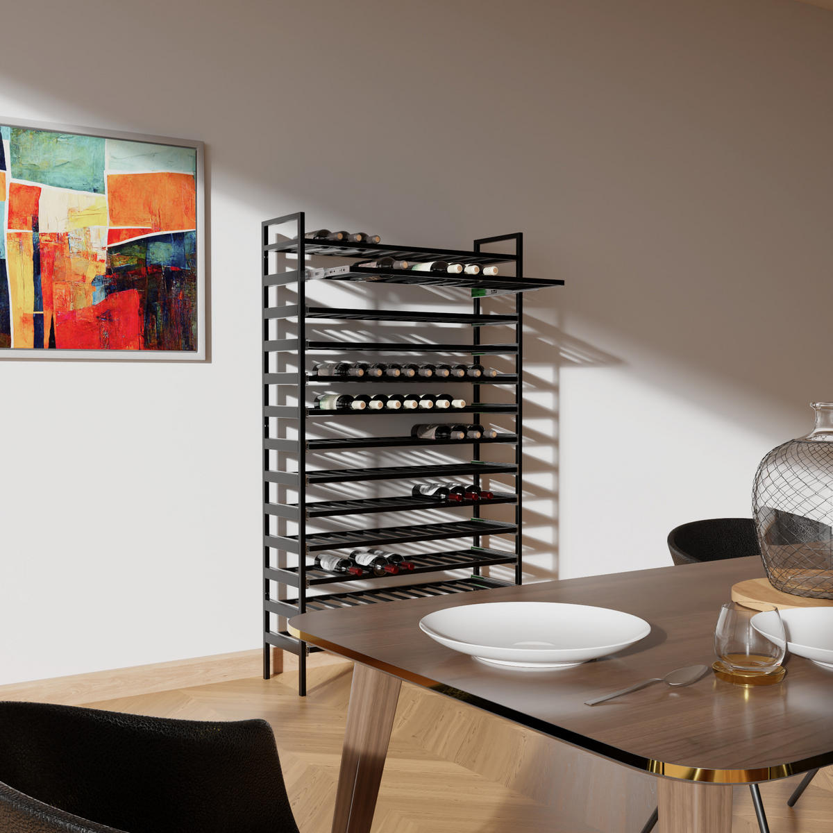WEINREGAL Amarone Metall,Schwarz, Für 156 Weinflaschen 170/100/30cm - Schwarz, Metall (30/170/100cm) - Metalo Pro