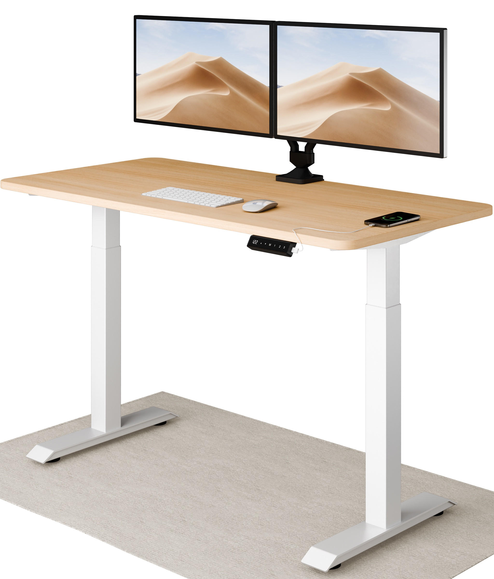 SCHREIBTISCH Elektrisch Höhenverstellbarer HomeOne 140x70cm Weiß/Eiche mit Memory-Funktion, Anti-Kollisions Technologie - Eichefarben/Weiß, Holzwerkstoff (70/140/72cm) - Desktronic